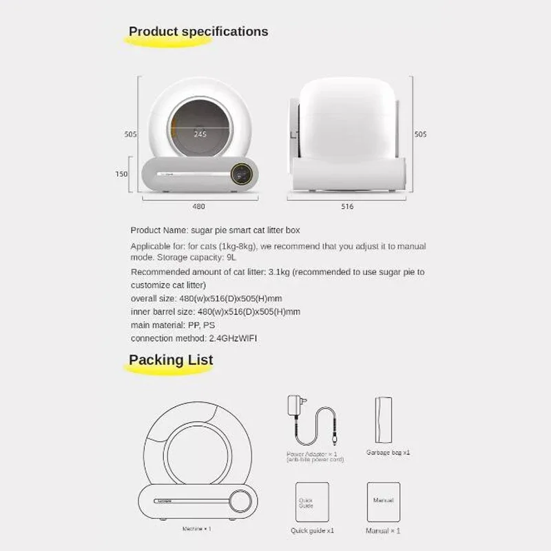 Top Selling Pet Products Automatic Cat Lit-ter Box APP Control 65L Intelligent Self-Cleaning Smart Cat Toliet Cat Products
