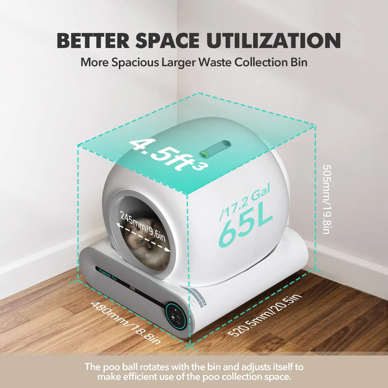 Smart Self-Cleaning Cat Litter Box Automatic Cat Litter Cleaning Robot with 65L+9L Large Capacity APP Control for Multiple Cats